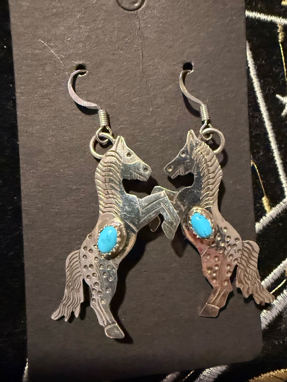 Native made horse silver and turquoise earrings